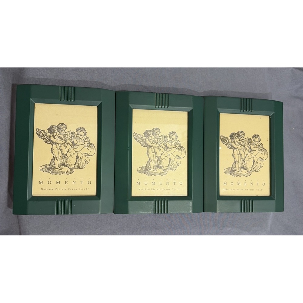Lot of 3 Vintage Momento Green Notched Picture Frames 3.5x5 Postmodern 1990s